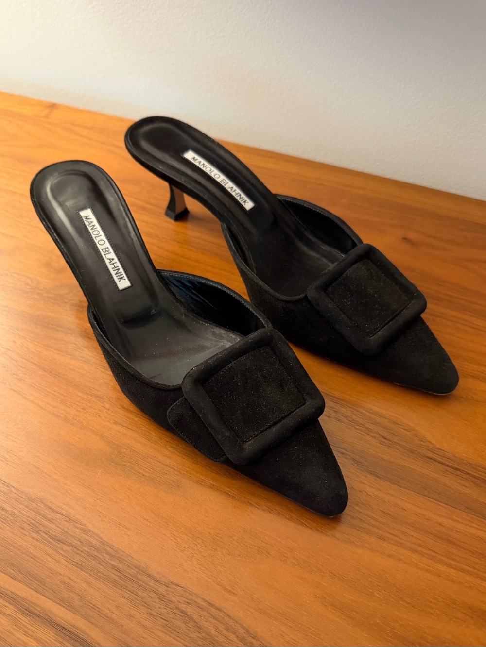 Manolo Blahnik Black Suede Mules